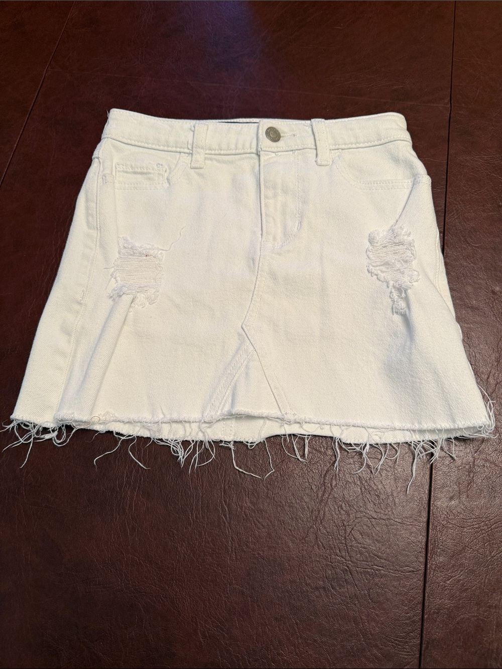 Hollister White Distressed Denim Mini Skirt